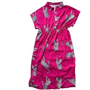Hot Pink Leopard Collared Maxi Dress, Size 3XL